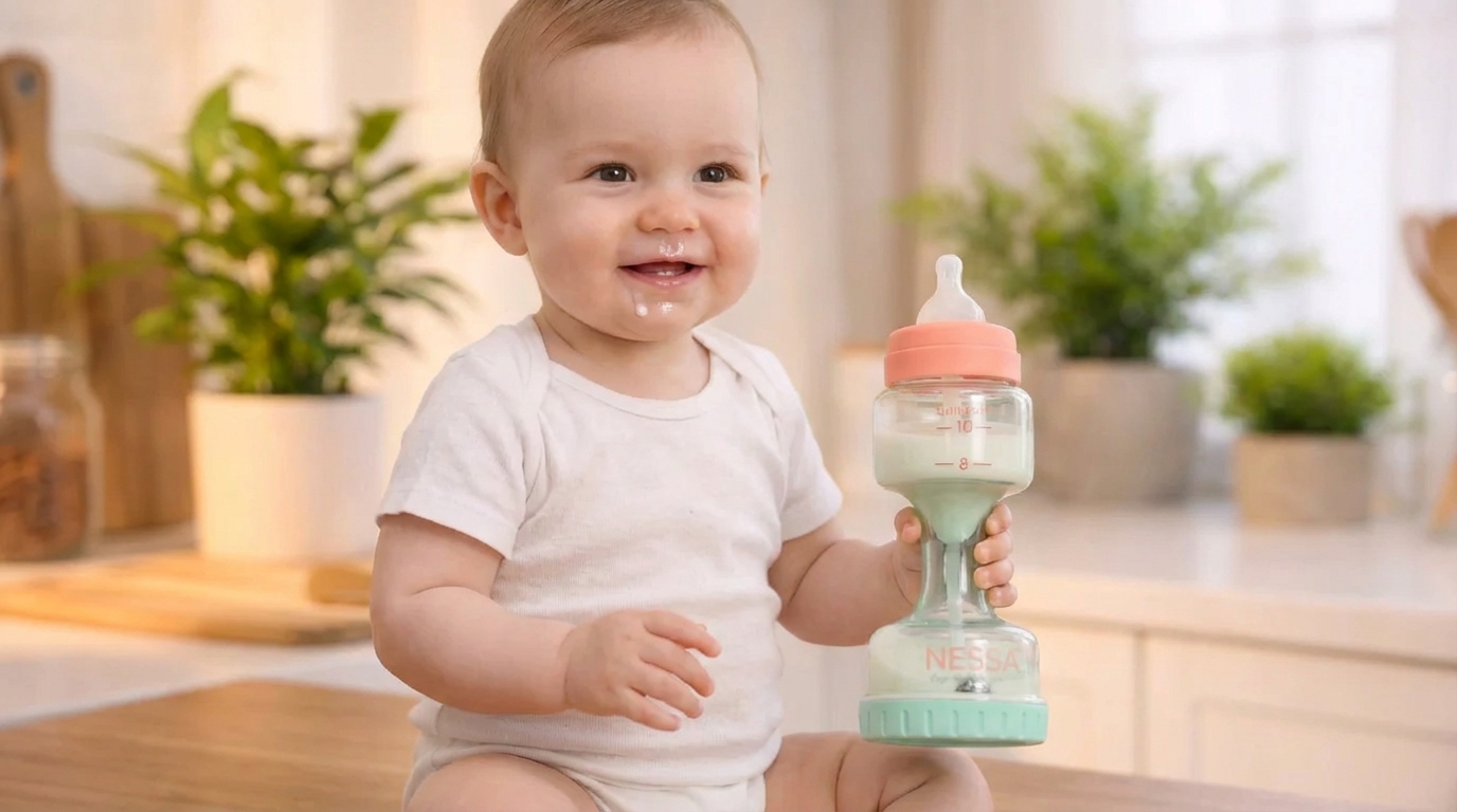 Happy baby with Nessa Bottle